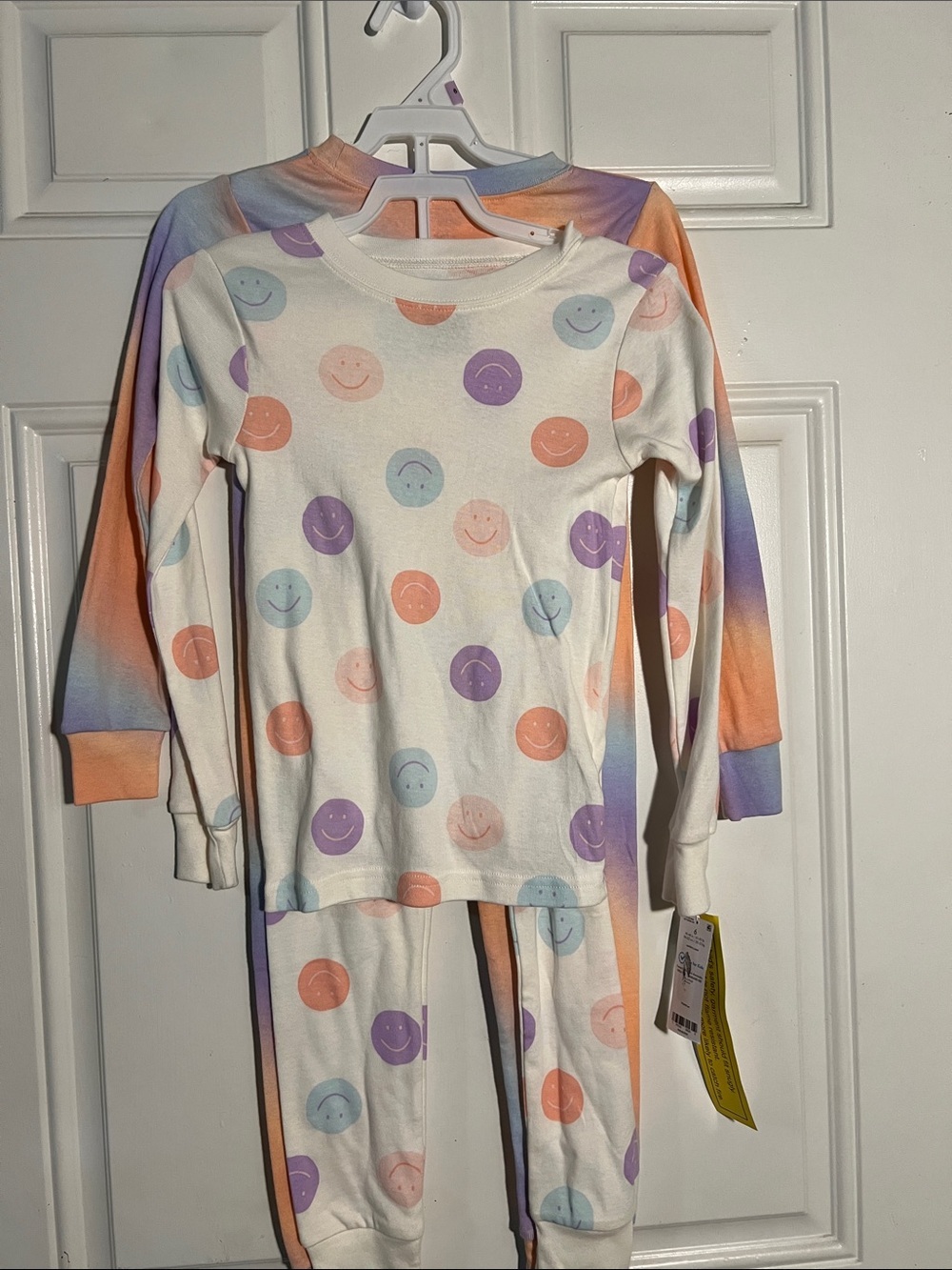 Two Carter's White Pajama Set with Pastel Purple, Peach & Light Blue Smiley Dot